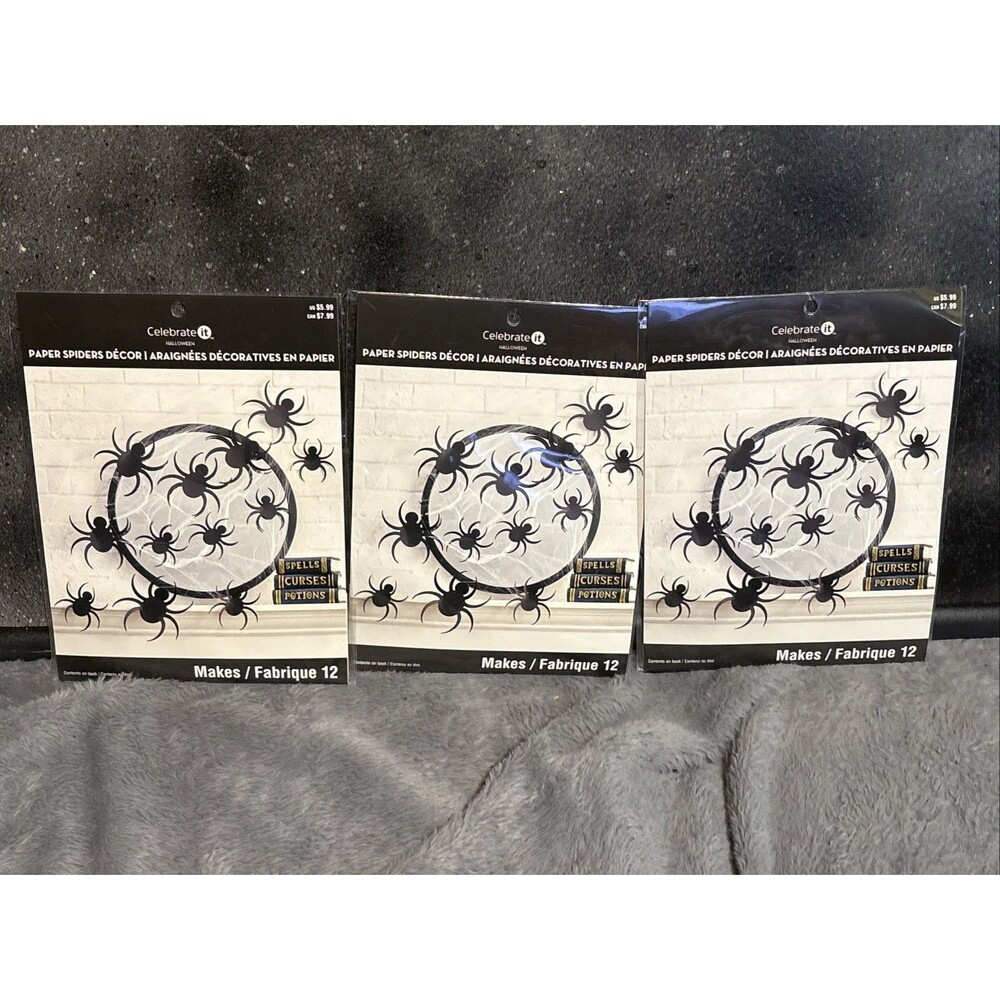 Set Of 3 Celebrate It Halloween Indoor Decor Set. Halloween 36 Spiders paper